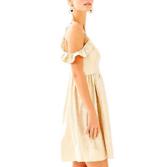 NWT Lilly Pulitzer Kariana Dress, Gold Jacquard, 8 - Picture 4 of 10